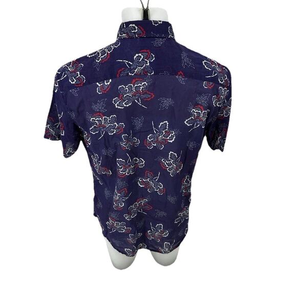 Postmarc Large Men Ink Blue Floral Tencel/Linen Short Sleeve Woven Shirt PR3 - Picture 3 of 9